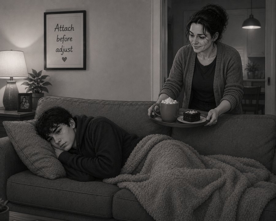 Rosa Banks with her son at home