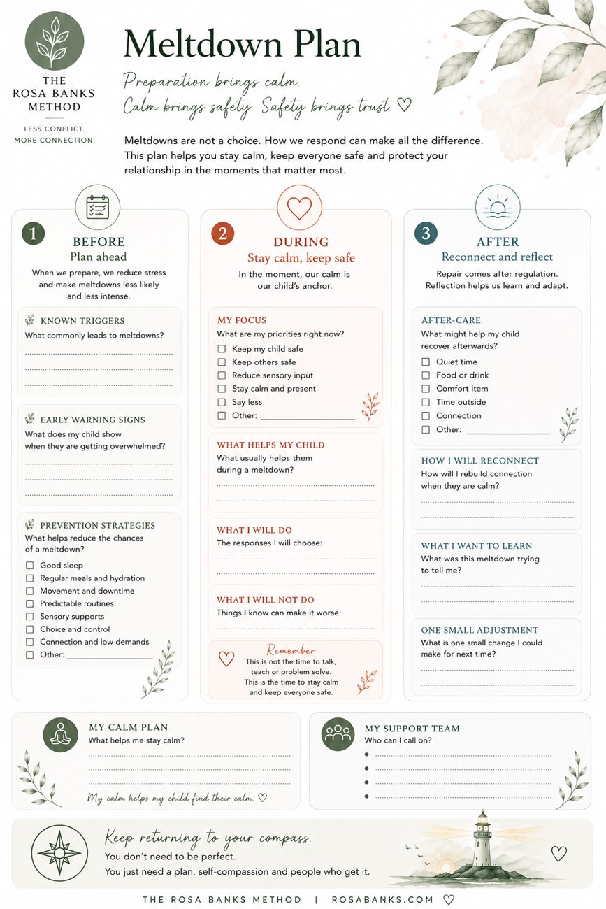 Meltdown Plan worksheet — full preview